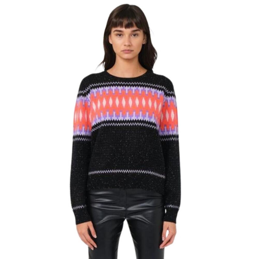 Brodie Cashmere Electric Fairisle Mini Sweater Tinder/Orange/Lavender Womens XS